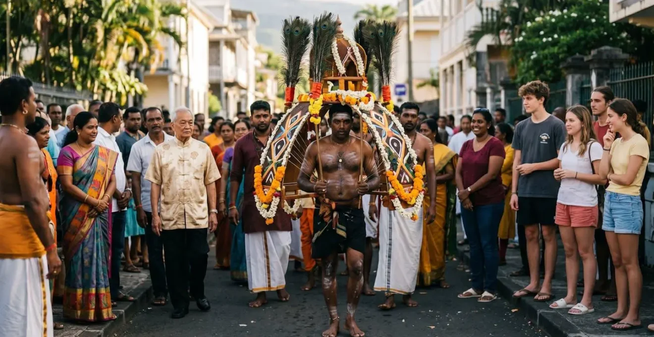 Procession du Cavadee réunissant différentes communautés dans les rues de Saint-André