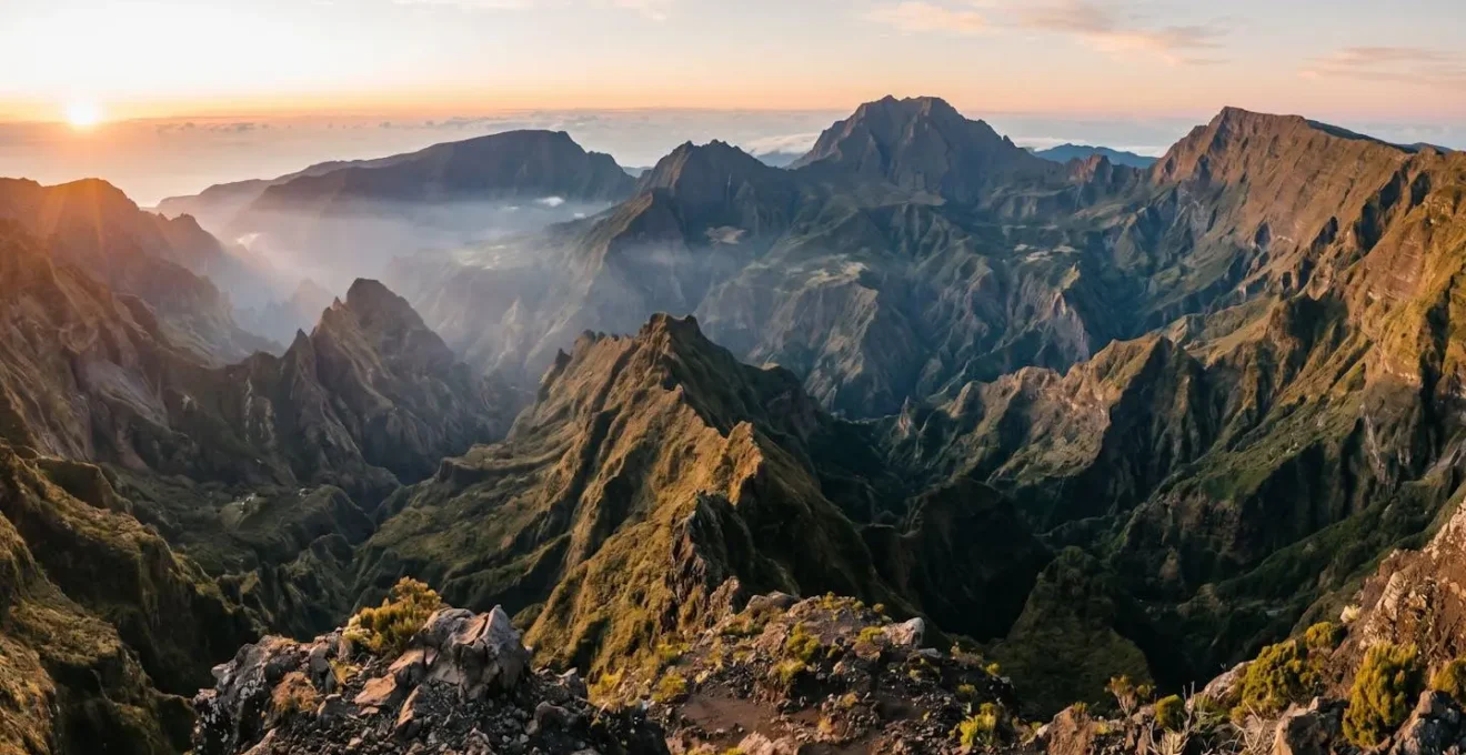Vue panoramique des trois cirques de La Réunion depuis un point de vue en altitude