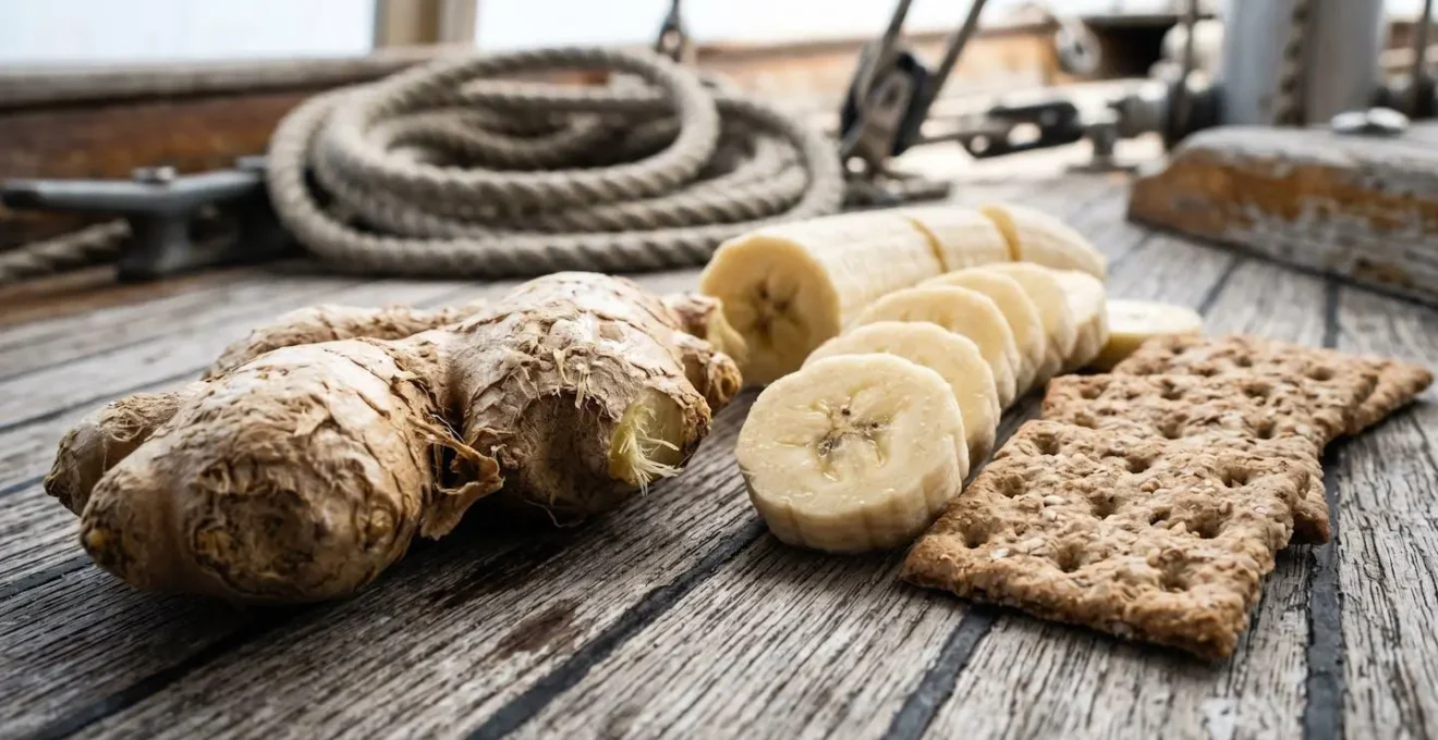 Nature morte d'aliments recommandés avant une sortie en mer